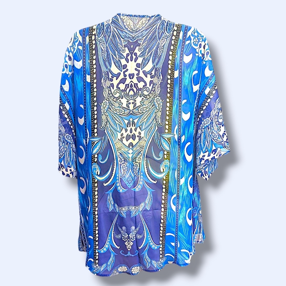 🩴 Beautiful Blue Paisley Kimono/ Swim Cover-Up +Stylish Daily Wear! - Picture 4 of 8